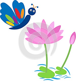 Water lotus and butterfly