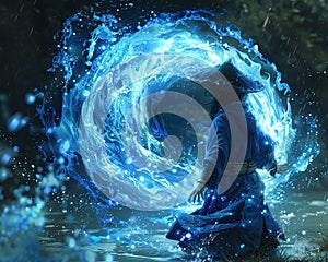 Water magic spell being cast