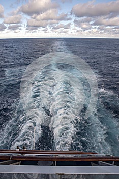 Water marks made by ship engine in ocean