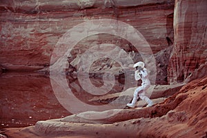 Water on Mars, futuristic astronaut, image with