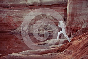 Water on Mars, futuristic astronaut, image with