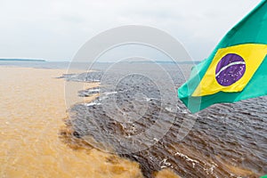 Water meeting in brazil -amazon river with rio del negro