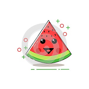 Water melon cute logo.sticker of a cartoon water melon. vector water melon. watermelon slice fruit illustration. fresh healthy foo