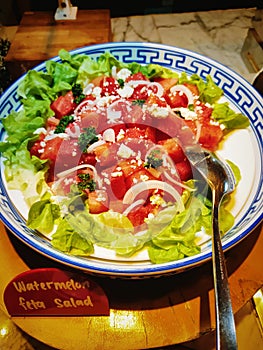 Water melon salad served on a plate