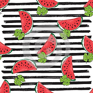 Water Melon Seamless Pattern Striped Vector Illustration.