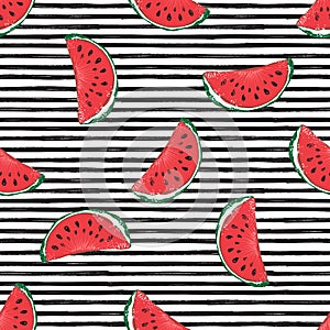 Water Melon Seamless Pattern Striped Vector Illustration.