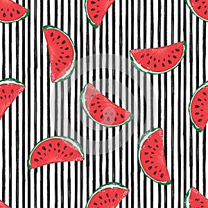 Water Melon Seamless Pattern Striped Vector Illustration.