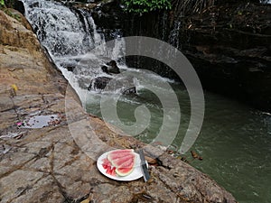 Water Melon in Summer for thirst, water fall background