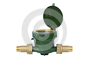 water meter with brass fitting isolated on white