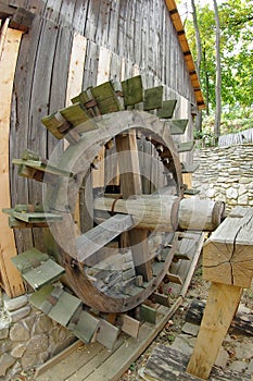 Water mill. Traditional wooden paddle wheel - Romania