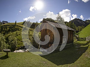 Water mill valley in dolomites Longiaru badia valley