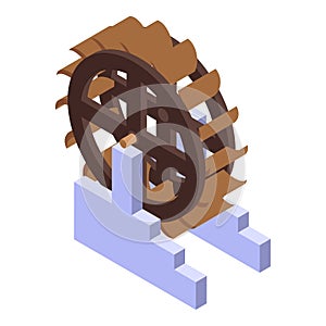 Water mill wheel icon, isometric style