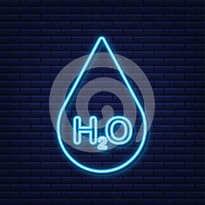 Water molecule neon sign. Structure of the water molecule H2O. Vector stock illustration
