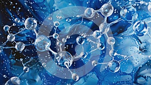 Voda molekuly plávajúce v modrý 