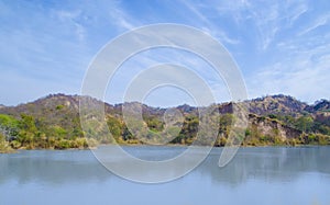 Water, mountain and blue sky