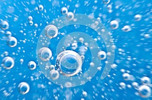 Water. Movement of air bubbles blue beautiful abstract underwater background