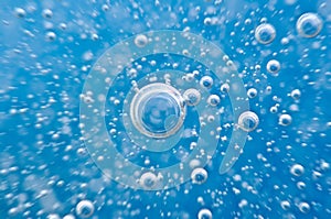 Water. Movement of air bubbles blue beautiful abstract underwater background