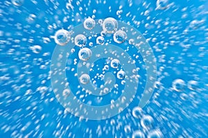 Water. Movement of air bubbles blue beautiful abstract underwater background