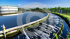 Water moves through an industrial treatment plant, where drains are cleaned and ecology is prioritized in the process photo