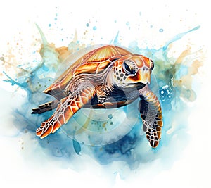 Water nature illustration wildlife turtle wild underwater reptile ocean animal background sea watercolor tropical