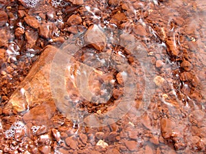 Water over red rocks