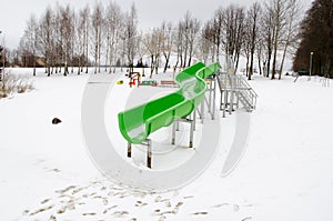 Water park slide snow lake winter playground