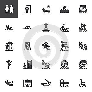 Water park slides vector icons set