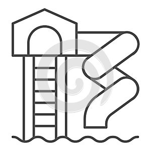 Water park spiral pipe with ladder thin line icon, Aquapark concept, Water slide sign on white background, Aquapark with