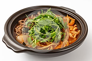 Water parsley kalguksu on a white background