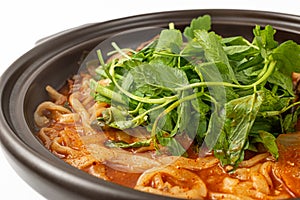 Water parsley kalguksu on a white background