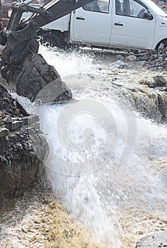 Water Pipe Line Burst and Road Caved