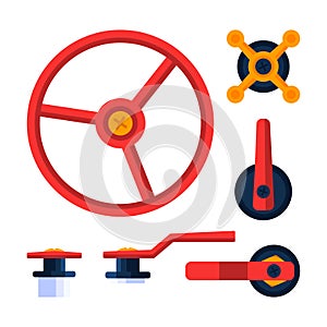 Water Pipe Plumbing Parts With Valve. Vector Illustration stock set