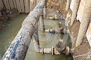 Water pipe valves in a trench