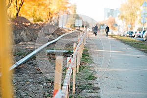 Water pipeline near footpath in the city.