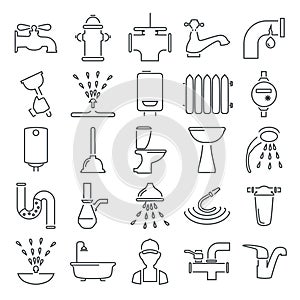 Water pipes line icons set for web and mobile design