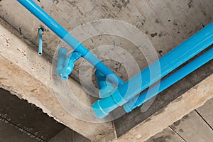 Water pipes pvc plumbing under cement ceiling