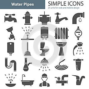 Water pipes simple icons set for web and mobile design