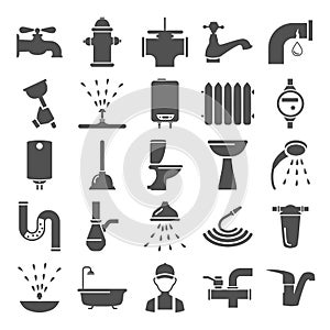 Water pipes simple icons set for web and mobile design