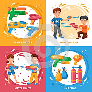 Water Pistols Concept Icons Set