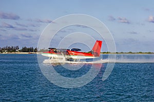 Water Plane in the Maldives taking off