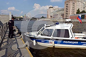 Water police patrol boat on the Moscow River.