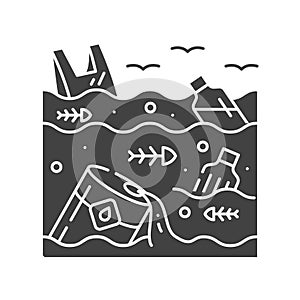 Water pollution black glyph icon. Environmental problems. Sign for web page, app. UI UX GUI design element