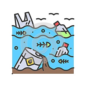 Water pollution color line icon. Environmental problems. Sign for web page, app. UI UX GUI design element. Editable stroke