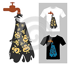 Water pollution concept. T-shirt graphic design vector .