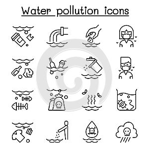 Water pollution, Contaminate, dirty icon set in thin line style