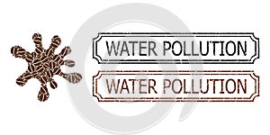 Water Pollution Grunge Badges with Notches and Blot Collage of Coffee Grain