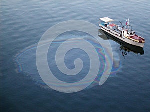 Water pollution from a person by boat