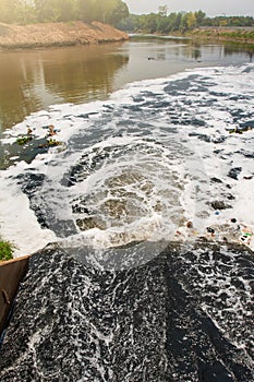 Water pollution in river because industrial not treat water before drain