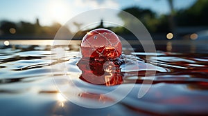 Water polo ball, close - up, focus, blur, empty background, DSLR, macro lens, late afternoon, still life photography.Generative AI