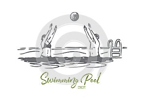 Water, polo, ball, competition, sport concept. Hand drawn isolated vector.